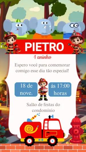 Convite Animado de Aniversário Bombeiro para Editar Online
