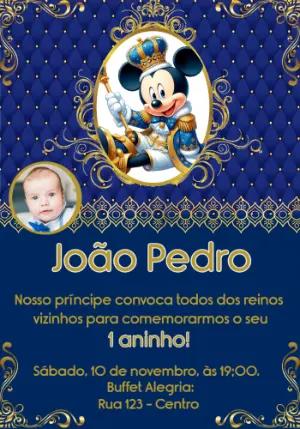 Convite Aniversário Mickey Realeza com Foto para Editar Online
