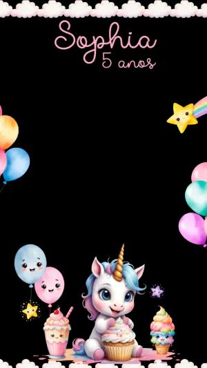 Moldura de Aniversário Unicórnio Mágico Editável para Foto