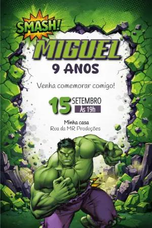 Convite Digital de Aniversário Infantil Hulk para Editar