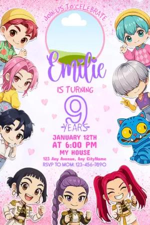 K-Pop Demon Hunter Birthday Invitation Editable Template