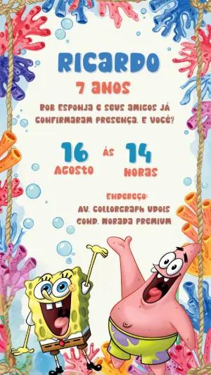 Convite de Aniversário Bob Esponja para Editar Online