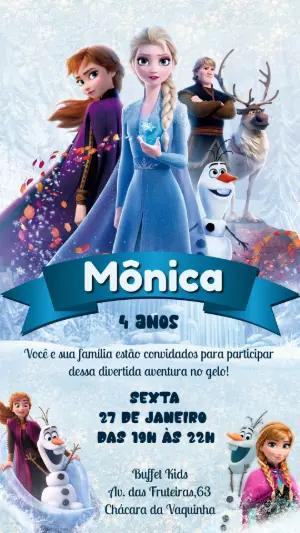 Convite de Aniversário Frozen 2 com Personagens para Editar