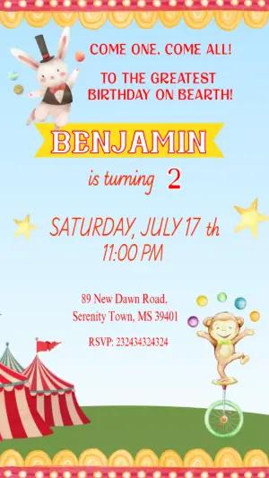 Animated Circus Birthday Video Invitation | Editable Template