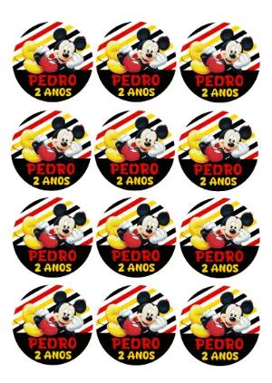 Adesivo Redondo Aniversário Mickey para Editar Online