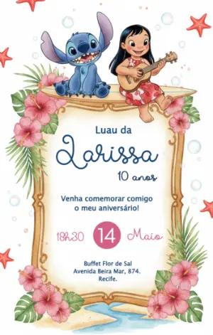 Convite de Aniversário Lilo e Stitch Luau para Editar Online