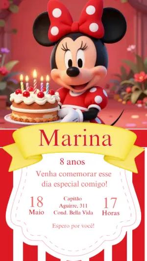 Convite de Aniversário Minnie Mouse Vermelho para Editar