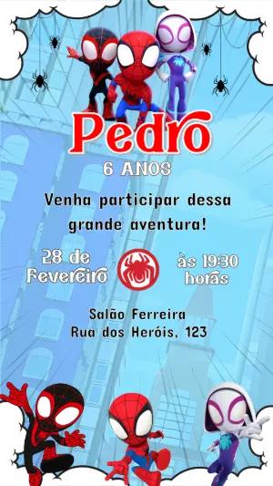 Convite de Aniversário Spidey e Amigos Infantil para Editar