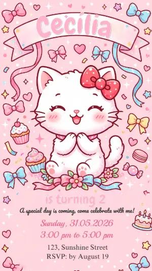 Kitty Birthday Invitation | Editable Digital Template