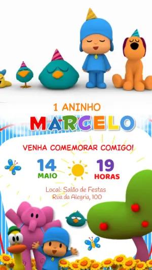 Convite Animado Aniversário Pocoyo para Editar Online