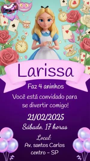 Convite de Aniversário Alice no País das Maravilhas Editável