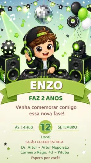 Convite de Aniversário DJ Balada Neon para Editar Online