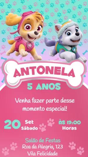 Convite de Aniversário Skye e Everest Patrulha Canina Editável