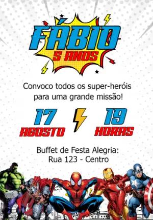 Convite Aniversário Vingadores com Heróis para Editar Online