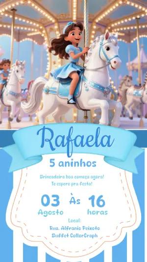 Convite de Aniversário Carrossel Azul Editável para Menina
