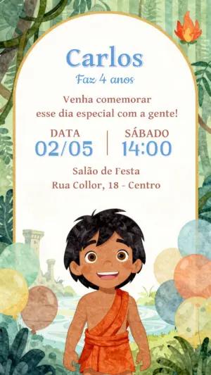 Convite de Aniversário Infantil Selva Mogli Editável