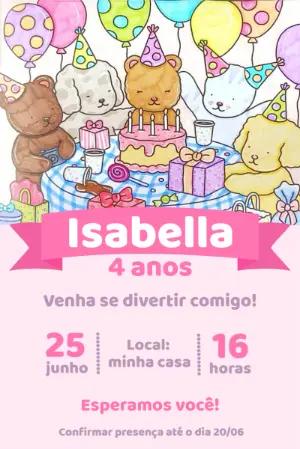 Convite de Aniversário Fofo com Bichinhos para Editar Online