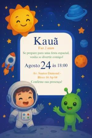 Convite de Aniversário Espacial com Astronauta para Editar