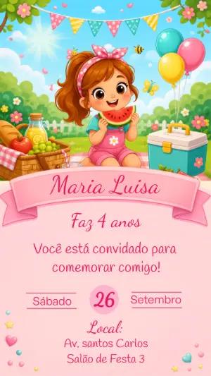 Convite de Aniversário Piquenique Menina para Editar
