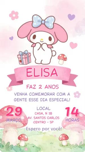 Convite de Aniversário My Melody Rosa Editável