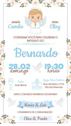 Convite Digital Batizado Menino Anjo Delicado Editável