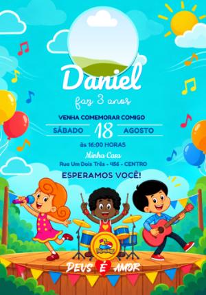 Convite de Aniversário 3 Palavrinhas com Foto para Editar