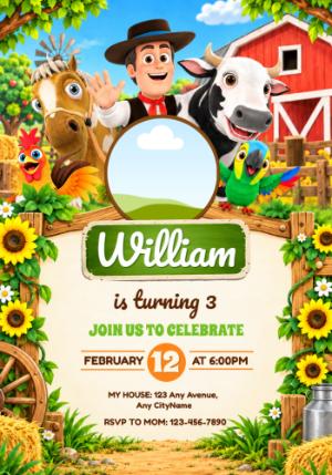 Editable Zenon's Farm Birthday Invitation Template