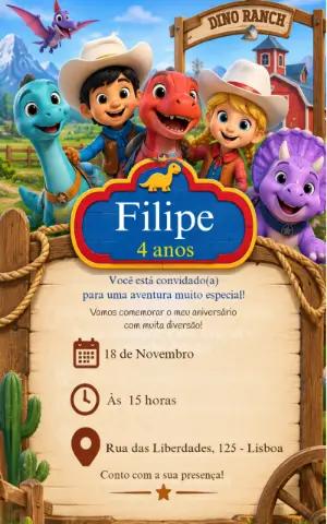 Convite de Aniversário Dino Ranch Editável Online