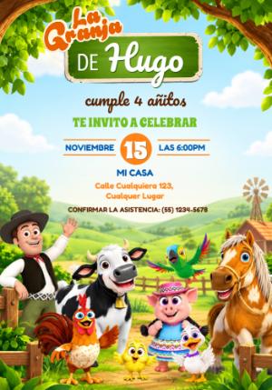 Invitación de Cumpleaños La Granja de Zenón - Modelo Editable