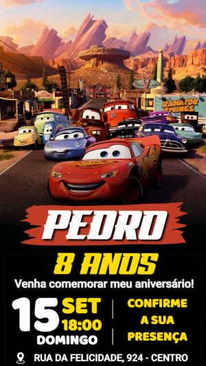 Convite Digital Editável Aniversário Tema Carros