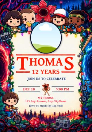 Convite de Aniversário Stranger Things com foto