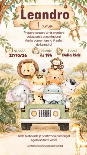 Convite Safari Menino Editável para Aniversário