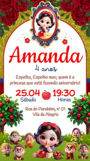 Convite de Aniversário Branca de Neve Baby Fofa para Editar