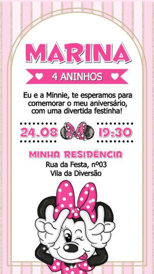 Convite de Aniversário Minnie Rosa Editável para Menina