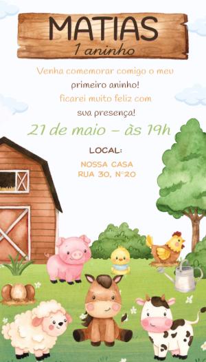 Convite de Aniversário Fazendinha Aquarela para Editar