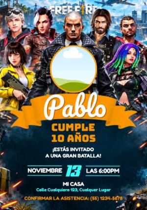 Invitación de Cumpleaños Free Fire Editable y Digital