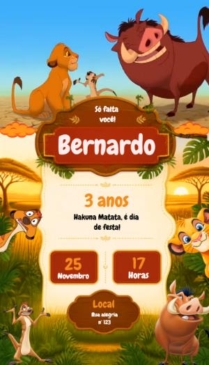 Convite Animado de Aniversário Rei Leão para Editar