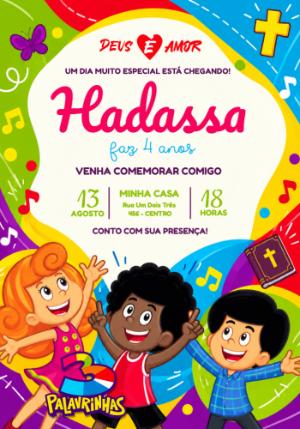 Convite de Aniversário 3 Palavrinhas para Editar Online