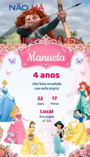 Convite Animado de Aniversário das Princesas para Editar
