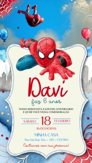 Convite Animado Homem-Aranha Aquarela para Editar