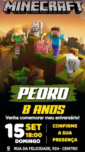 Convite de Aniversário Minecraft Editável para Festa Infantil