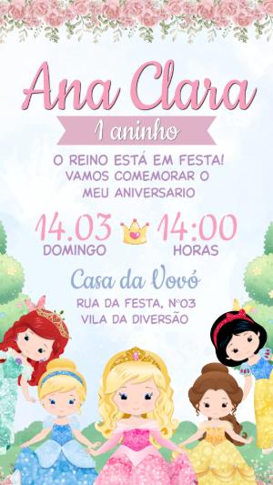 Convite de Aniversário Princesas Baby Editável