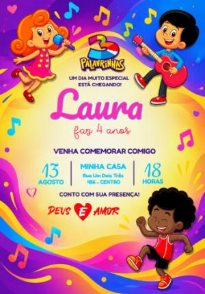 Convite de Aniversário 3 Palavrinhas Editável Online