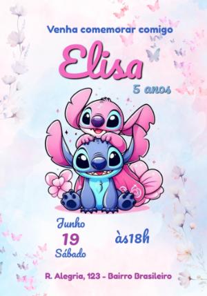Convite de Aniversário Stitch e Angel Editável