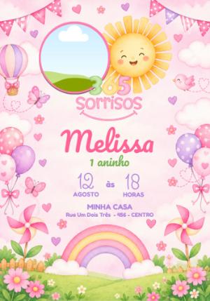Convite Primeira Volta ao Sol 365 Sorrisos com Foto Editável