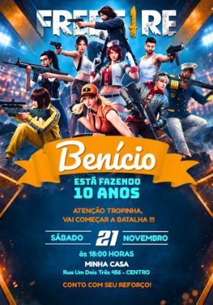 Convite de Aniversário Free Fire para Editar Online