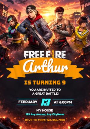 Free Fire Birthday Invitation | Editable Digital Template