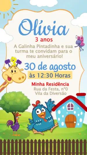Convite de Aniversário Galinha Pintadinha para Editar Online