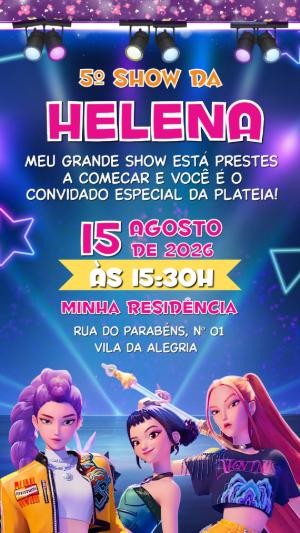 Convite de Aniversário Guerreiras do K-pop para Editar Online