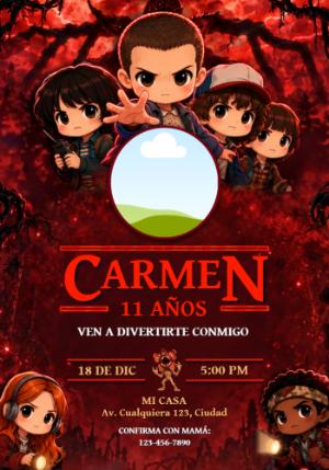 Invitación de Cumpleaños Stranger Things con Foto Editable